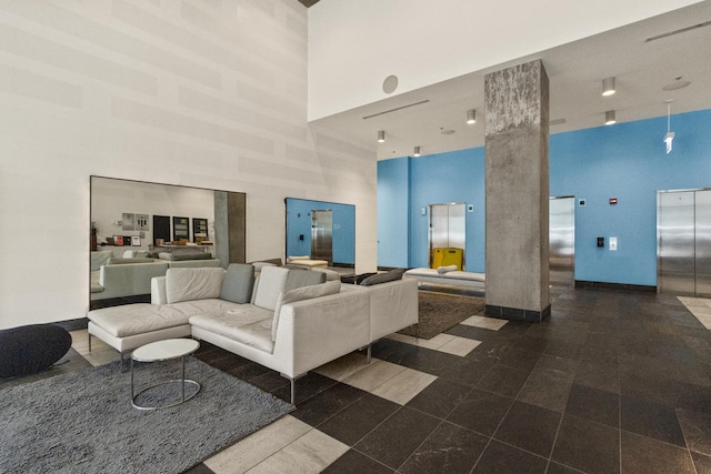 lobby with a towering ceiling