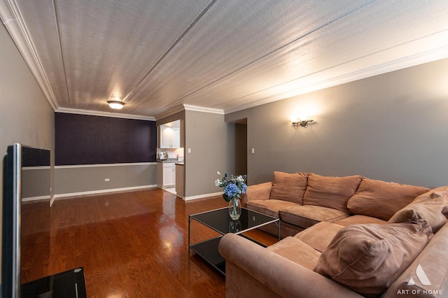 7930 Woodglen Ln Unit 204, Downers Grove, IL 60516 - living room featuring crown molding, dark wood finished floors, and baseboards