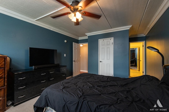 7930 Woodglen Ln Unit 204, Downers Grove, IL 60516 - bedroom with carpet flooring, ornamental molding, and ceiling fan