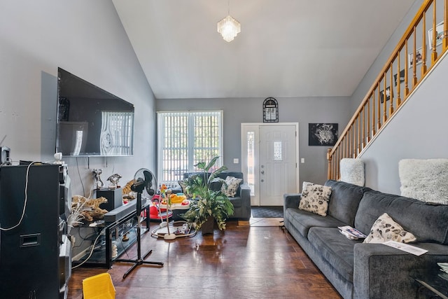 260-262 Chaparral Cir, Elgin, IL 60120 - living room with stairway, vaulted ceiling, and hardwood / wood-style floors