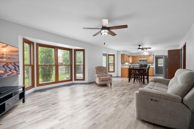 1545 London Ct, Naperville, IL 60563 - living area with a ceiling fan, plenty of natural light, light wood finished floors, and baseboards