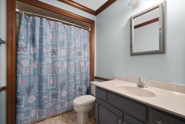 1545 London Ct, Naperville, IL 60563 - full bath featuring toilet, vanity, crown molding, and a shower with shower curtain