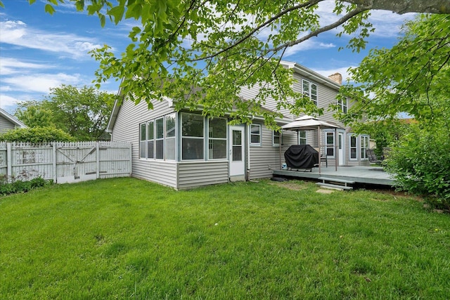 1545 London Ct, Naperville, IL 60563 - rear view of property with a wooden deck, a chimney, and a sunroom