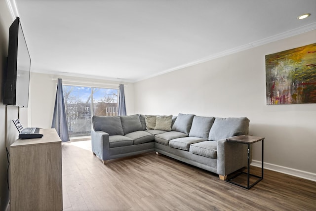 1500 Sandstone Dr Unit 314, Wheeling, IL 60090 - living room featuring wood finished floors, ornamental molding, recessed lighting, and baseboards