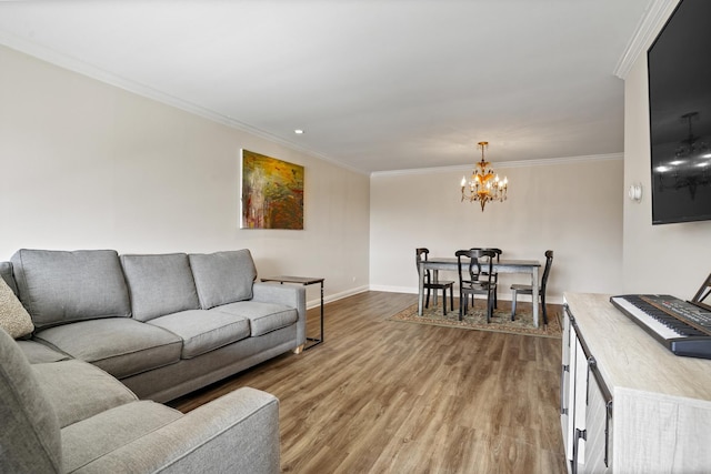 1500 Sandstone Dr Unit 314, Wheeling, IL 60090 - living room featuring wood finished floors, ornamental molding, a chandelier, and baseboards