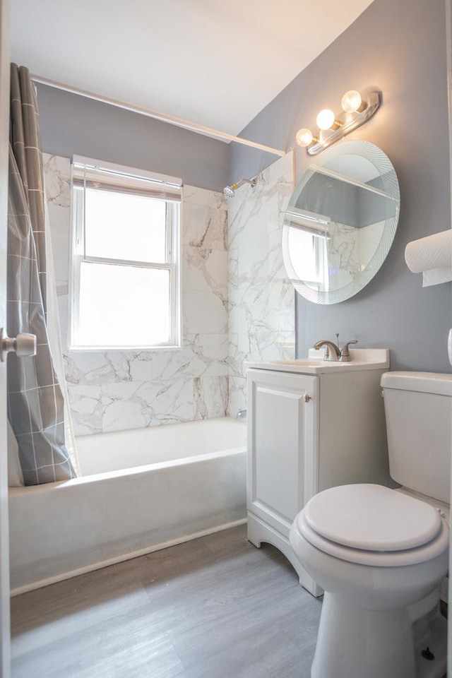 12435 S Perry Ave, Chicago, IL 60628 - bathroom with toilet, shower / tub combo with curtain, vanity, and wood finished floors