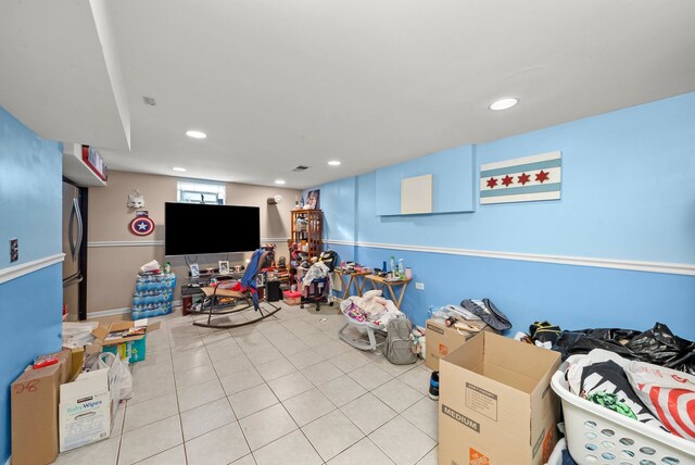 playroom featuring recessed lighting and tile patterned floors