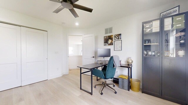 3133 Palmer Dr, Champaign, IL 61822 - home office with wood finished floors, ceiling fan, recessed lighting, and baseboards