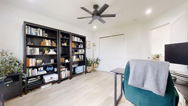 3133 Palmer Dr, Champaign, IL 61822 - office featuring ceiling fan, light wood-type flooring, and recessed lighting