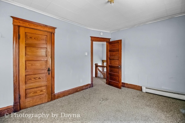 491 S Dearborn Ave, Kankakee, IL 60901 - unfurnished room with ornamental molding, carpet flooring, a baseboard radiator, and baseboards