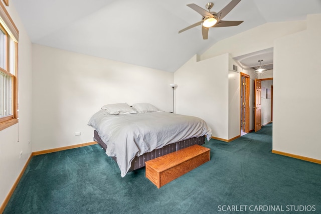 1045 S Grace St, Lombard, IL 60148 - carpeted bedroom featuring lofted ceiling, baseboards, and a ceiling fan
