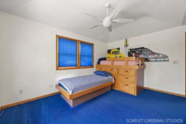1045 S Grace St, Lombard, IL 60148 - bedroom featuring carpet flooring, vaulted ceiling, baseboards, and ceiling fan