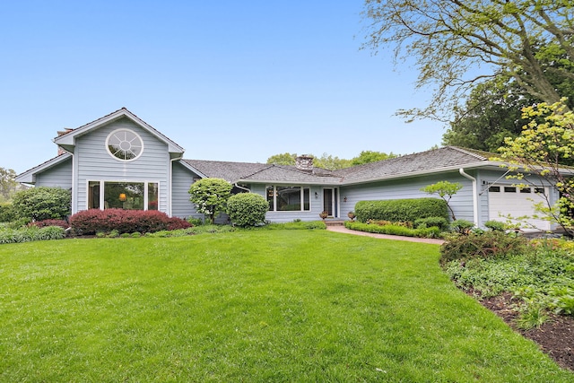 660 Plum Tree Dr, Barrington Hills, IL 60010 - ranch-style home with an attached garage, a front yard, and a chimney