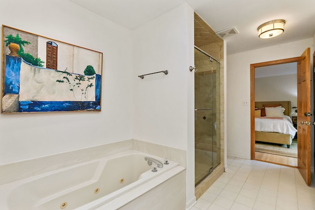 660 Plum Tree Dr, Barrington Hills, IL 60010 - bathroom with a stall shower, a tub with jets, connected bathroom, and tile patterned flooring