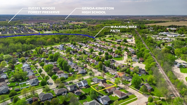 aerial view of residential area with property parcel outlined