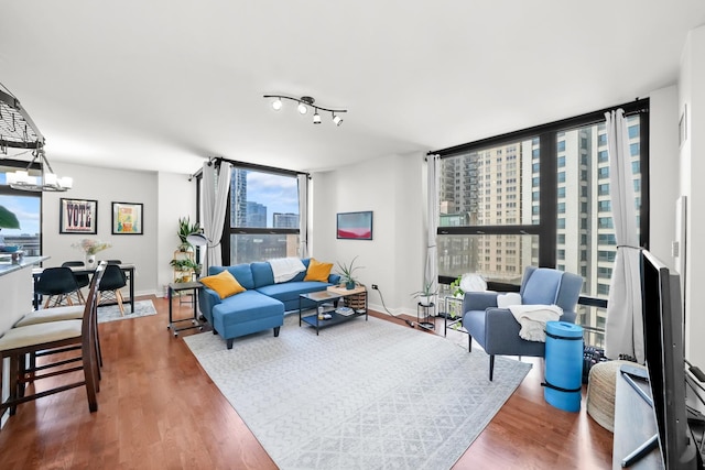 1160 S Michigan Ave Unit 1005, Chicago, IL 60605 - living area with wood finished floors, a chandelier, and baseboards
