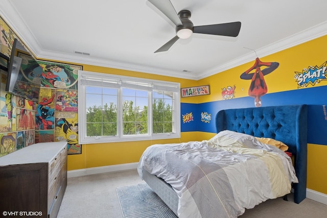 22844 Lakeview Estates Blvd, Frankfort, IL 60423 - carpeted bedroom featuring crown molding, baseboards, and ceiling fan