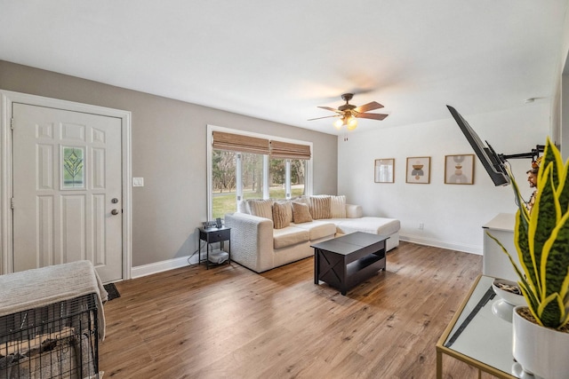 31 Bruce Ct N, Lockport, IL 60441 - living room with ceiling fan, light wood-style flooring, and baseboards
