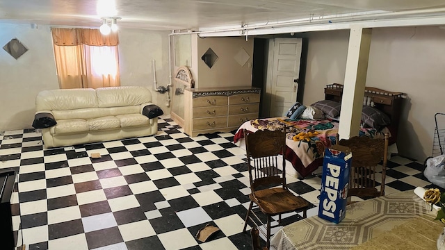 below grade area with tile patterned floors