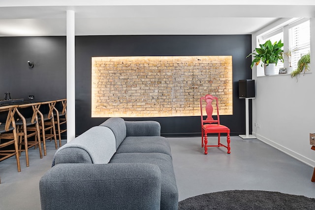 living room featuring concrete floors