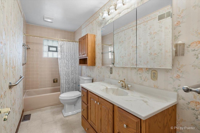 3700 Theodore St, Joliet, IL 60431 - bathroom with toilet, vanity, shower / tub combo, and tile patterned floors