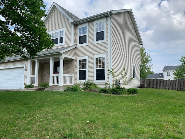 1453 Bluestem Ln, Minooka, IL 60447 - traditional-style house with a porch and central AC unit