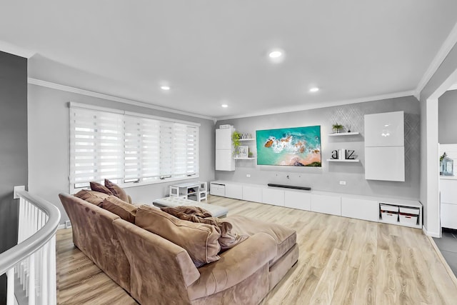 1156 N Fischer Dr, Addison, IL 60101 - living room with crown molding, light wood-type flooring, and recessed lighting