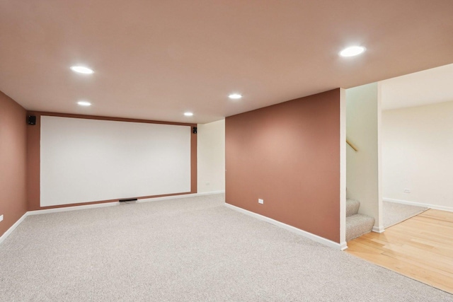 cinema featuring recessed lighting, baseboards, and carpet floors