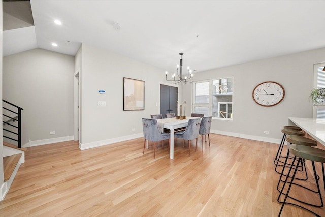 7453 Washington St, Forest Park, IL 60130 - dining room featuring a chandelier, stairs, light wood finished floors, baseboards, and recessed lighting
