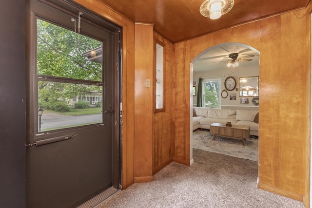 315 W Bennett St, Pontiac, IL 61764 - doorway featuring carpet, arched walkways, and ceiling fan