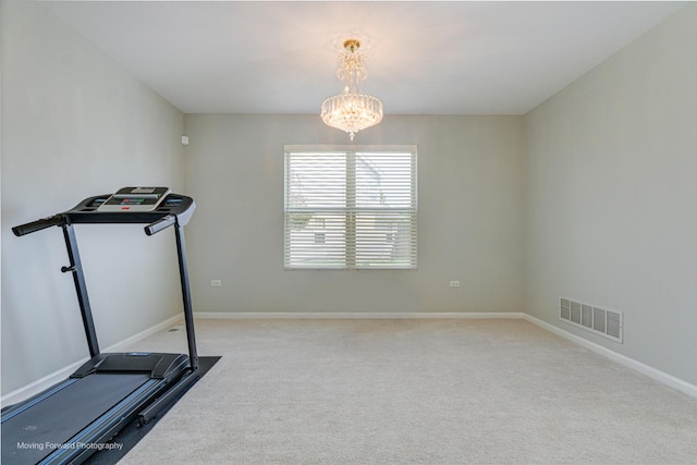 13 Caribou Ct, Bolingbrook, IL 60490 - exercise room featuring carpet, a chandelier, and baseboards