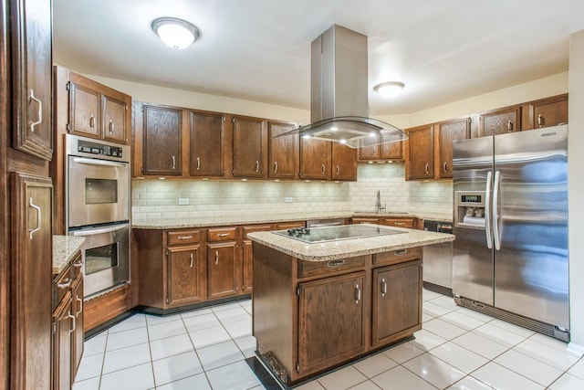 1401 Burr Oak Rd Unit 314B, Hinsdale, IL 60521 - kitchen featuring stainless steel appliances, island range hood, a sink, and tasteful backsplash