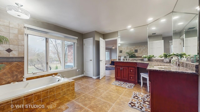 1375 Atkinson Rd, Green Oaks, IL 60048 - bathroom featuring a bath, vanity, baseboards, and recessed lighting