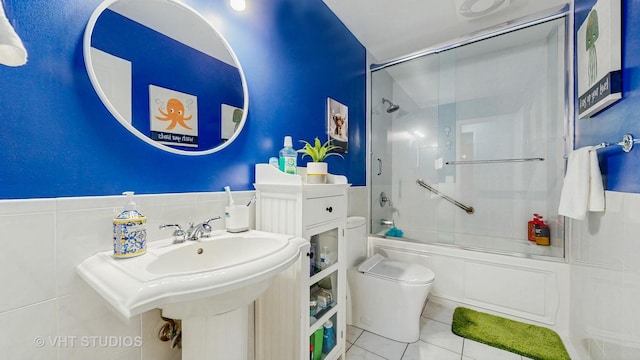 1375 Atkinson Rd, Green Oaks, IL 60048 - full bathroom with shower / bath combination with glass door, tile patterned flooring, and toilet