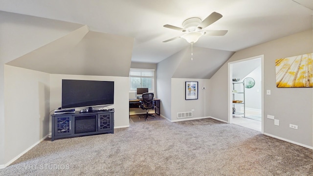 1375 Atkinson Rd, Green Oaks, IL 60048 - bonus room featuring vaulted ceiling, carpet, an office area, ceiling fan, and baseboards