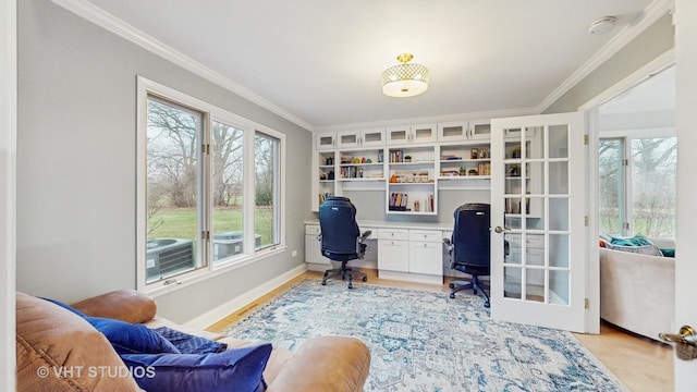 1375 Atkinson Rd, Green Oaks, IL 60048 - office with crown molding, healthy amount of natural light, light wood-style floors, and cooling unit