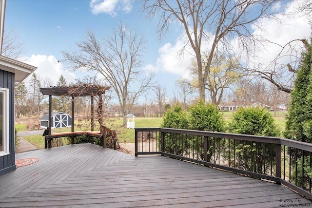 1375 Atkinson Rd, Green Oaks, IL 60048 - wooden deck featuring a storage shed and an outdoor structure