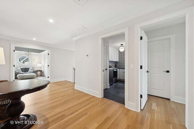 1110 Hickory Dr, Western Springs, IL 60558 - hall with light wood-type flooring, baseboards, and recessed lighting