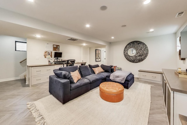 2312 W Hutchinson St, Chicago, IL 60618 - living room with recessed lighting, baseboards, an office area, and stairs