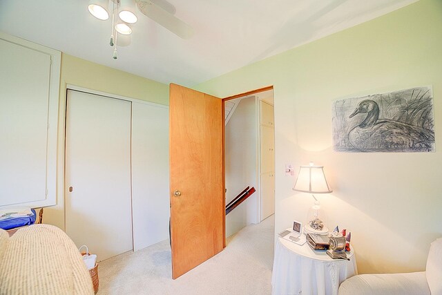 406 E Fine St, Ashkum, IL 60911 - sitting room featuring an upstairs landing, light colored carpet, and ceiling fan