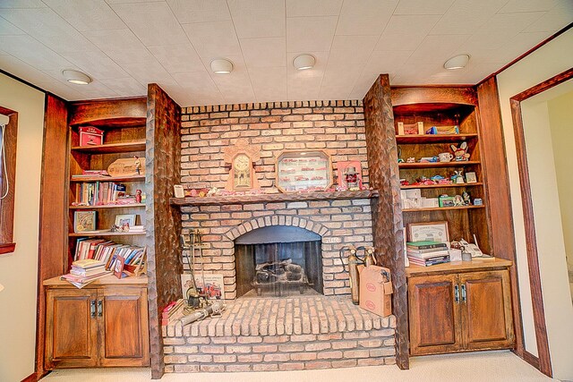 406 E Fine St, Ashkum, IL 60911 - living room featuring built in shelves, a fireplace, and baseboards