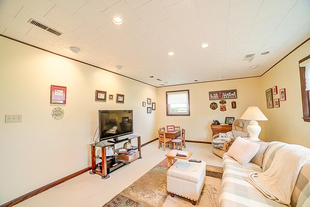 406 E Fine St, Ashkum, IL 60911 - living room with recessed lighting, light carpet, and baseboards