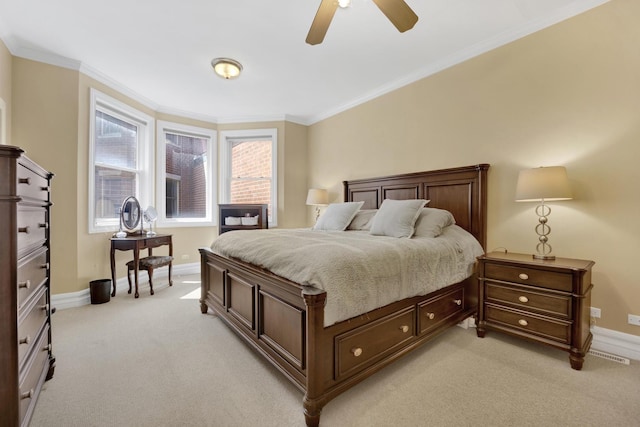 5127 N Damen Ave Unit B, Chicago, IL 60625 - bedroom featuring light colored carpet, baseboards, ornamental molding, and ceiling fan