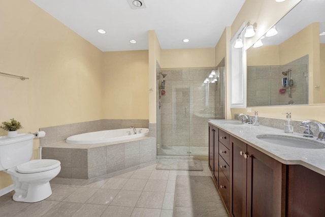 5127 N Damen Ave Unit B, Chicago, IL 60625 - full bathroom featuring tile patterned floors, a garden tub, a shower stall, toilet, and double vanity