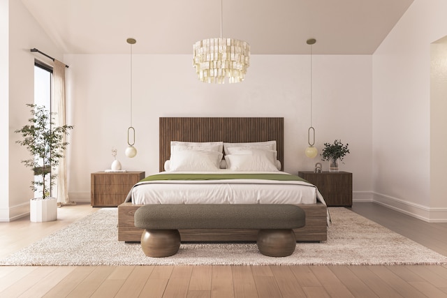 1337 N Oakley Blvd, Chicago, IL 60622 - bedroom featuring wood finished floors, a chandelier, and baseboards