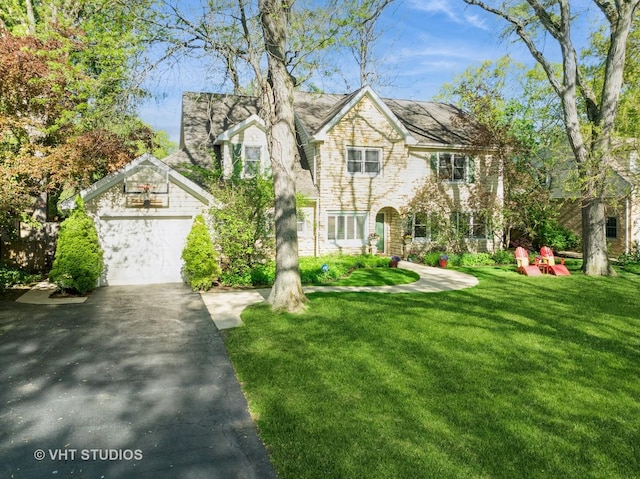 630 Juniper Rd, Glenview, IL 60025 - view of front of home with asphalt driveway, a front lawn, and stone siding