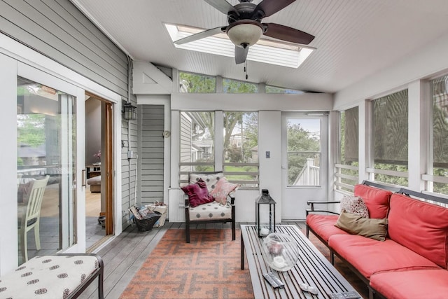 35 Keystone Ave, River Forest, IL 60305 - sunroom / solarium with a skylight, lofted ceiling, an outdoor living space, and a ceiling fan