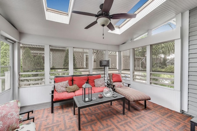 35 Keystone Ave, River Forest, IL 60305 - sunroom / solarium with a skylight, a ceiling fan, and an outdoor living space