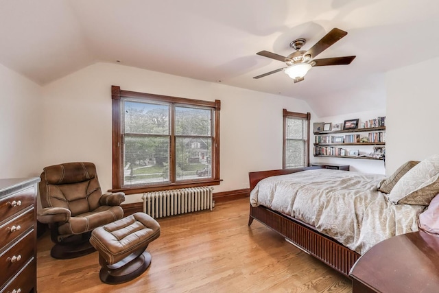 35 Keystone Ave, River Forest, IL 60305 - bedroom featuring radiator, lofted ceiling, light wood-style flooring, and a ceiling fan