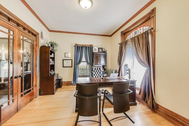35 Keystone Ave, River Forest, IL 60305 - home office with french doors, light wood-style flooring, ornamental molding, and baseboards